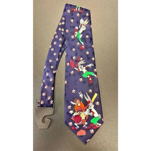 Warner Bros Mens Blue Looney Tunes Baseball Tie Looney Tunes Mania 1995 Bugs Taz